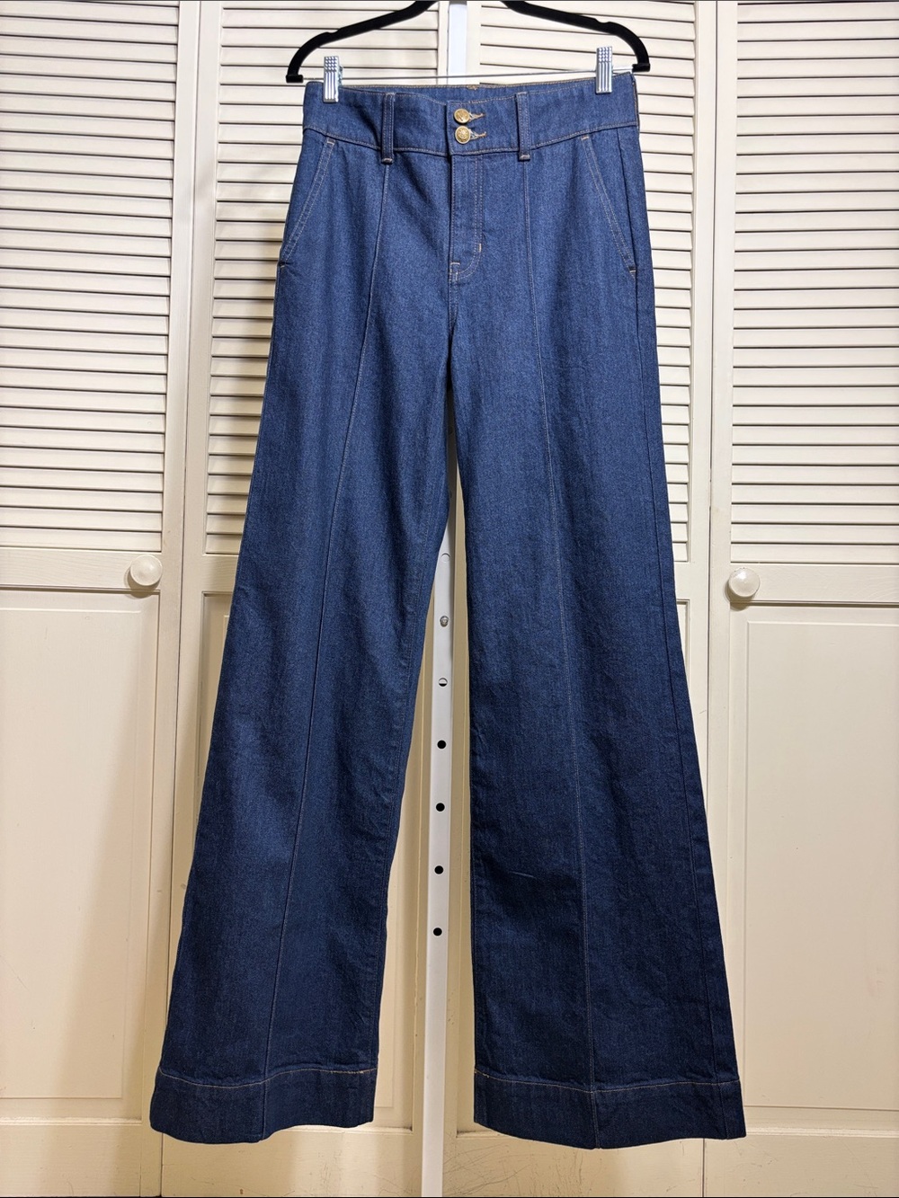 J. Crew Dark Blue Denim Trouser Wide Leg Jean with Stacked Buttons Size 26 Tall - Picture 6 of 16